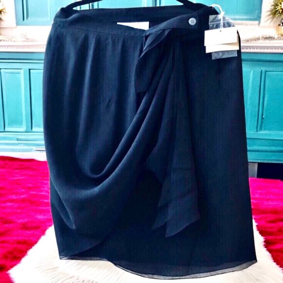 Classics by Anne Klein Vintage 80's Black SILK SHEER Sarong Wrap Skirt NEW - Picture 2 of 14